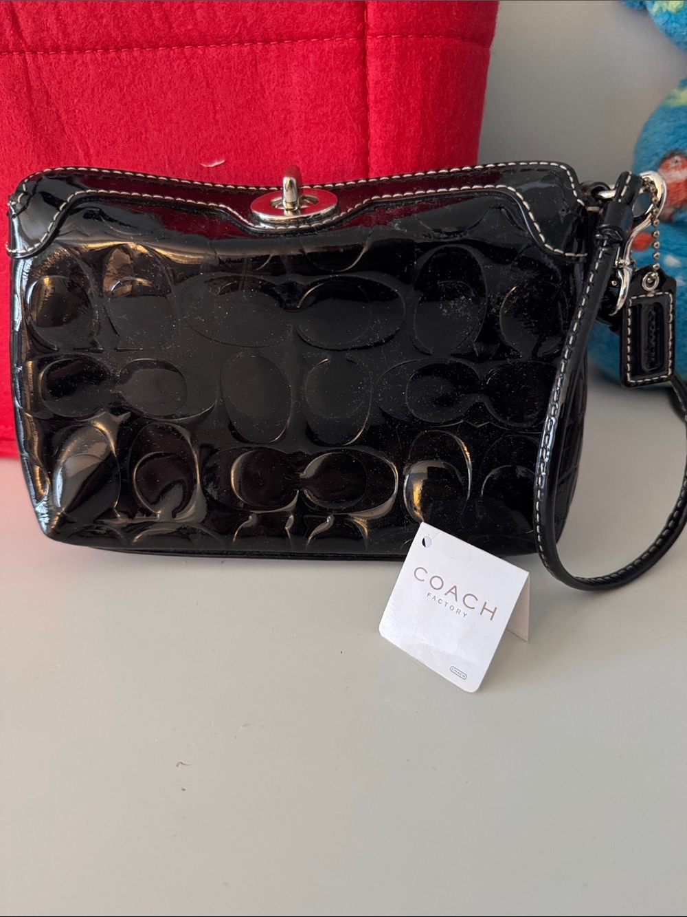Coach Black Patent Signature Wristlet Clutch